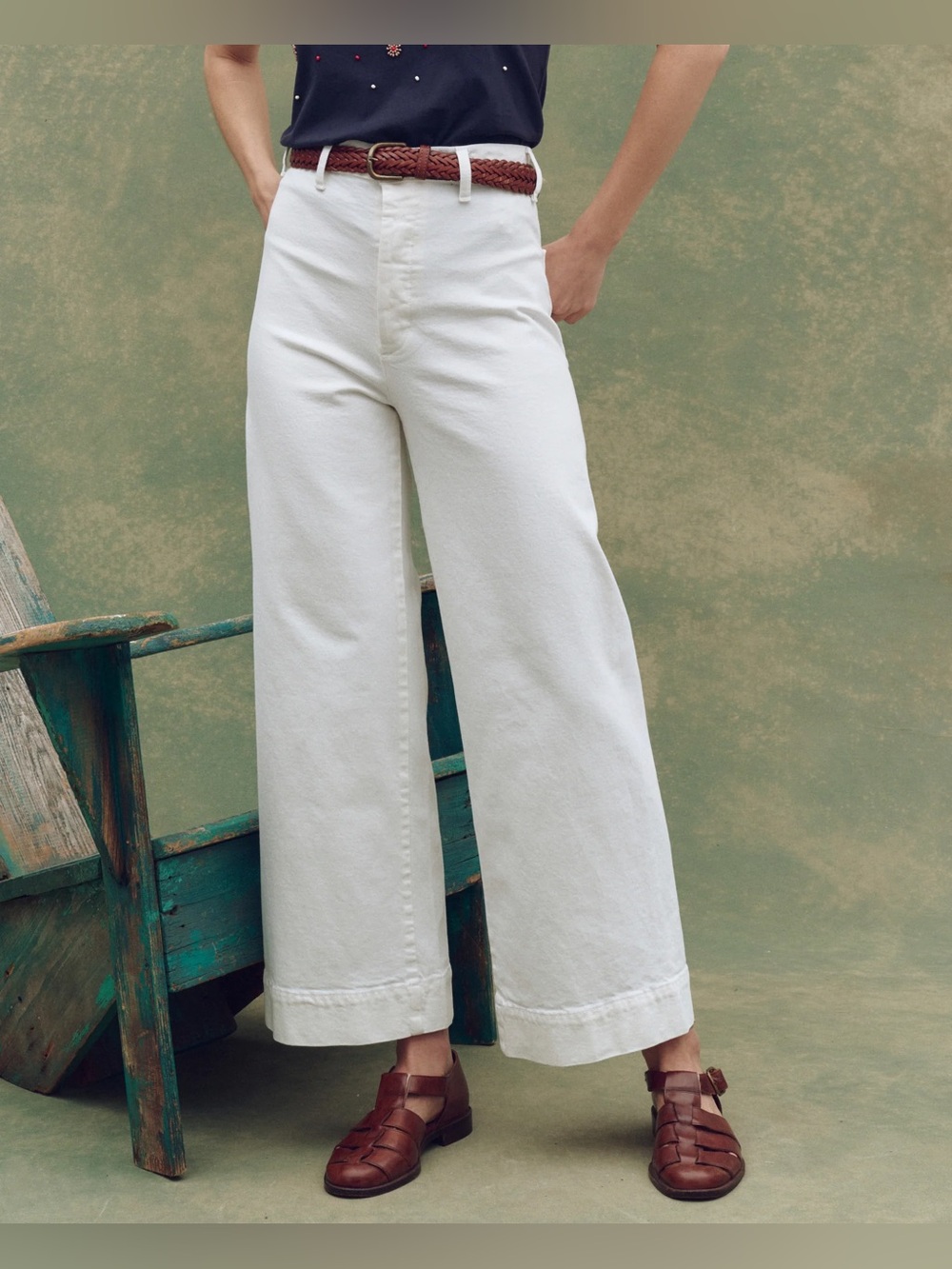 THE GREAT. Seafair Off-White Denim Trousers Jeans Sailor Wide Leg